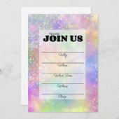 Opal Glitzer Rainbow Handschriftlich Einladung (Vorne/Hinten)