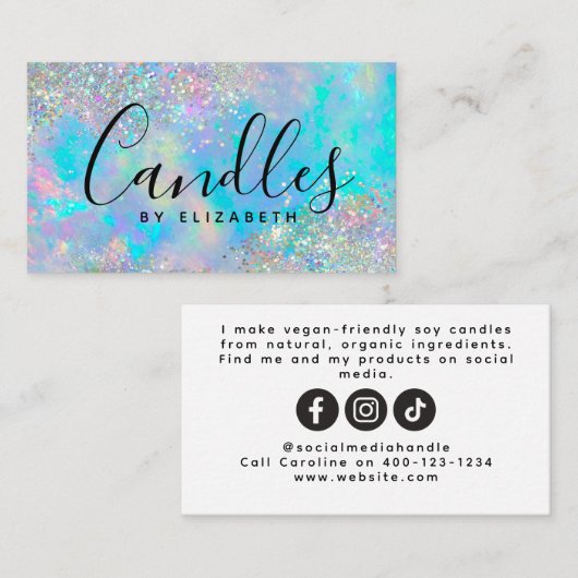 Opal Glitzer Script Candle Maker Business Card Telefonnummerkarte (Vorne/Hinten)