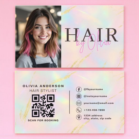 Opal-Gold-Glitter-Friseur-Foto-QR-Code Visitenkarte