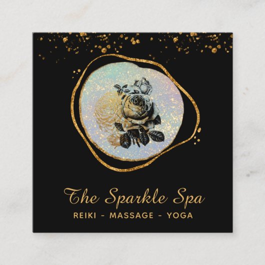*~* Opal Gold Glitzer Frame Rose Floral Quadratische Visitenkarte (Vorderseite)