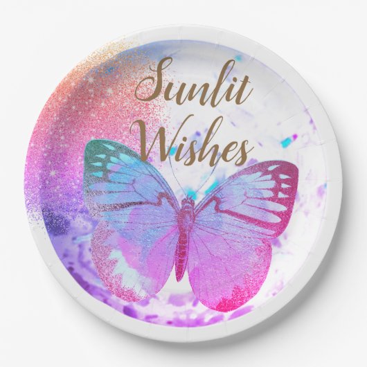 Opal  Golden Rainbow Schimmer Schmetterlinge Pappteller (Vorderseite)