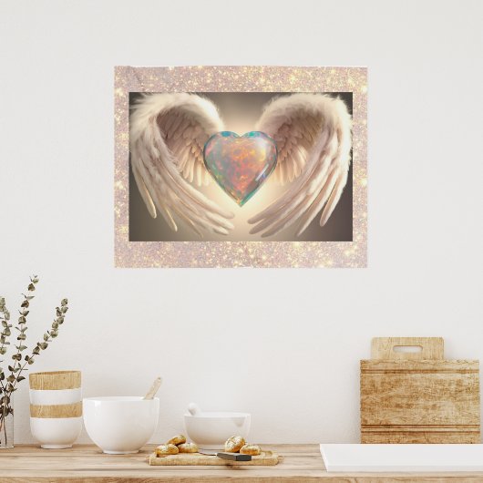 *~*~ Opal Heart Angel Wings Feather AP78 Poster (Küche)