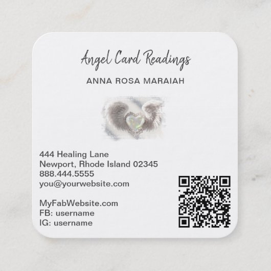 *~* Opal Heart QR Angel Wings AP78 Weißes Delikat Quadratische Visitenkarte (Rückseite)