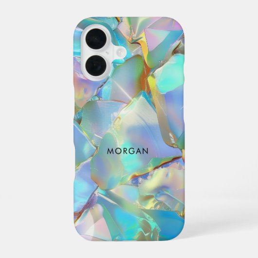 Opal-Hintergrund und schwarzer Name iPhone 16 Hülle (Rückseite)