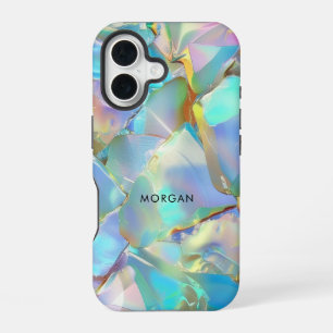 Opal-Hintergrund und schwarzer Name iPhone 16 Hülle