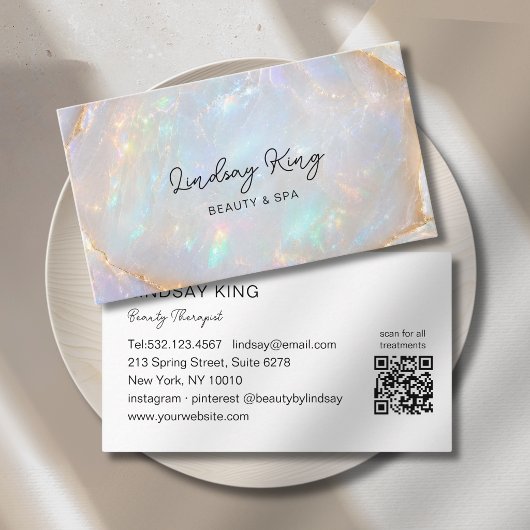 Opal Holografische Marmor Salon QR Code Terminkarte