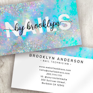 Opal Holographic Glitzer Script Nail Artist Visitenkarte
