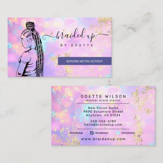 Opal Holographic Hair Braider Stylist Hair Salon B Visitenkarte (Vorne/Hinten)