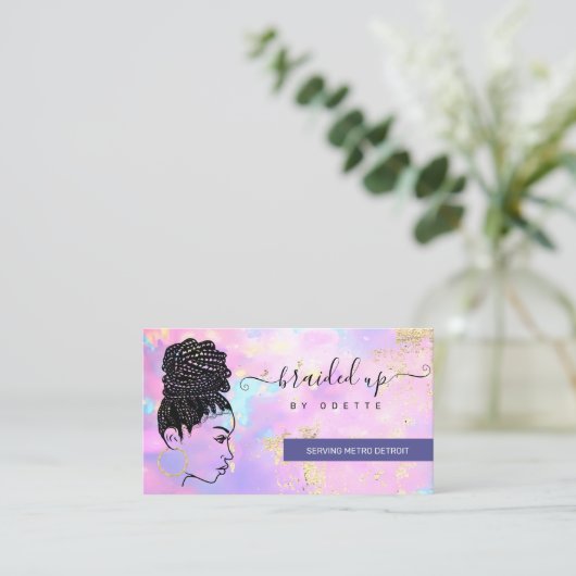 Opal Holographic Hair Braider Stylist Hair Salon Visitenkarte (Stehend Vorderseite)