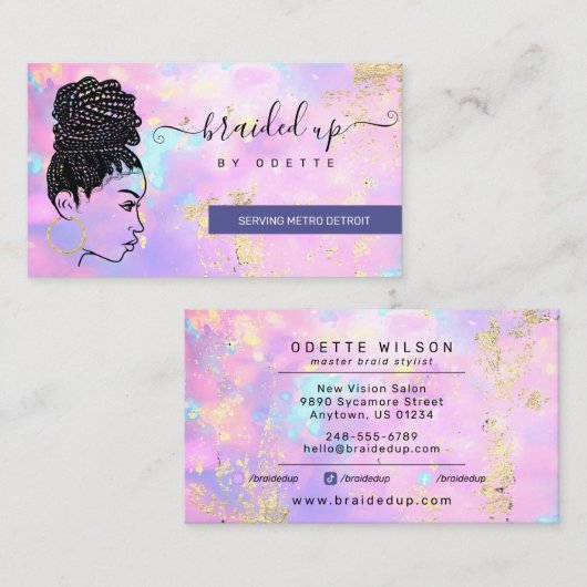 Opal Holographic Hair Braider Stylist Hair Salon Visitenkarte (Vorne/Hinten)