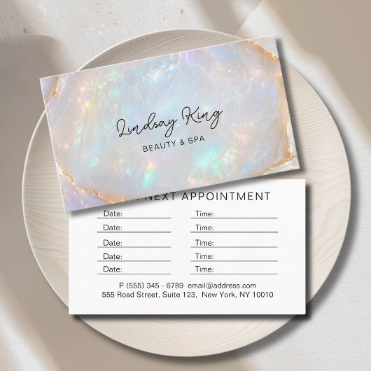 Opal Holographic Marble Salon Terminkarte