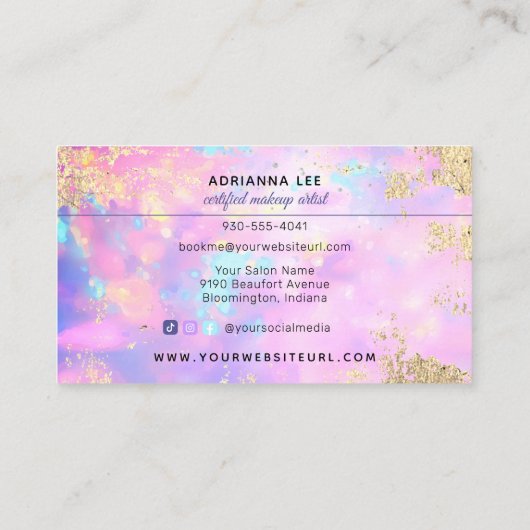 Opal Holographic MUA Beauty Salon Makeup Artist Bu Visitenkarte (Rückseite)