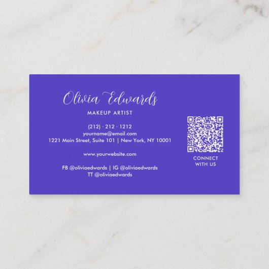 Opal Iridescent Script Violet QR Code Visitenkarte (Rückseite)