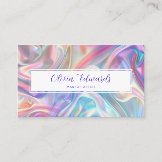 Opal Iridescent Script Violet QR Code Visitenkarte (Vorderseite)