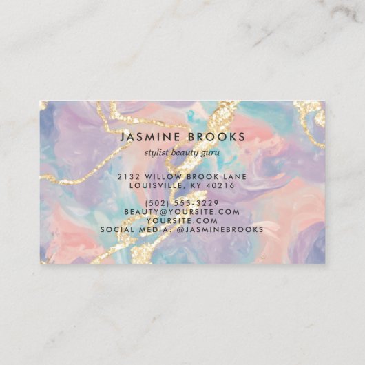 Opal Marble Pastel Gold Glitzer Visitenkarte (Rückseite)