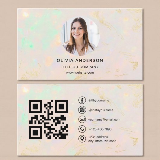 Opal-Minimalist-Foto mit QR-Code Social Media Visitenkarte