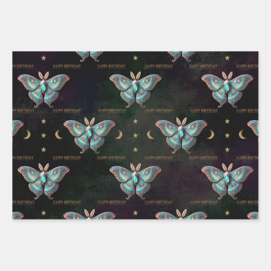 Opal October Birthstone Moth Happy Birthday Geschenkpapier Set (Vorderseite)
