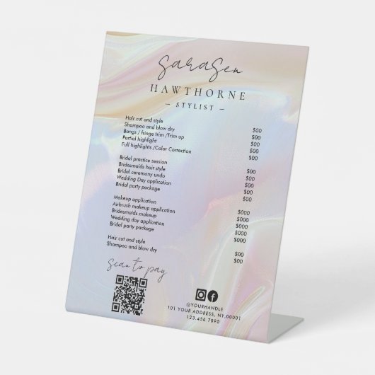 Opal Price List Holographic Scan to Pay QR Code Sockelschild (Vorderseite)