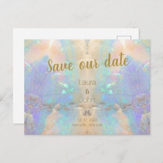 Opal Quartz Gem Save the Date Einladung Hochzeit Postkarte (Vorne/Hinten)