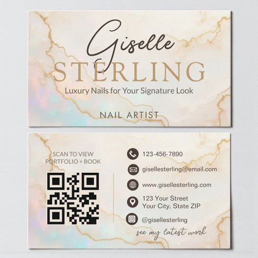 Opal Stein Nageldesign QR Code Visitenkarte