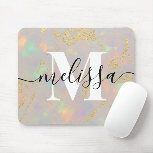 Opal Stone Monogram Calligraphie Mousepad (Mit Mouse)