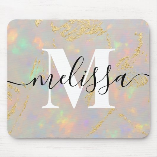 Opal Stone Monogram Calligraphie Mousepad (Vorne)