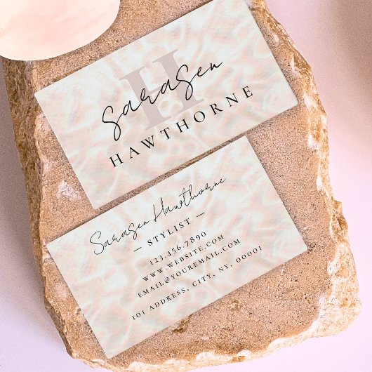 Opal Stone Rose Gold Monogram Initial Script Name Visitenkarte