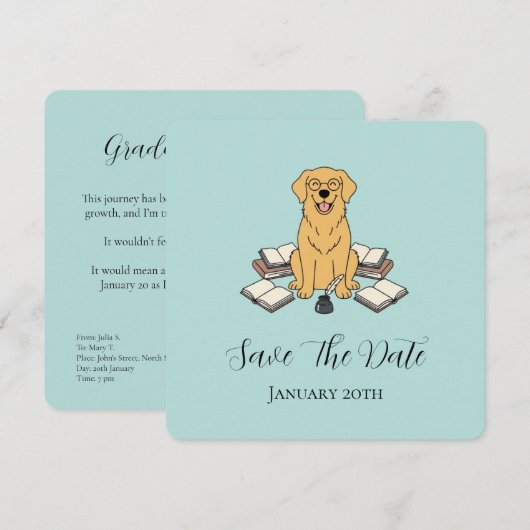 Opal süße Studentenhunde-Abschluss-Save-the-Date-K Save The Date (Vorne/Hinten)