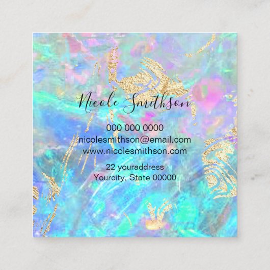 Opal-Textur und Imitate Golddetails quadratisches Quadratische Visitenkarte (Rückseite)