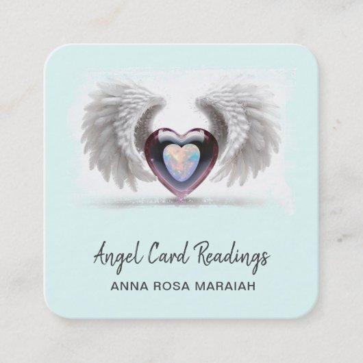*~* Opal Two Heart QR Angel Wings AP78 Aqua Quadratische Visitenkarte (Vorderseite)