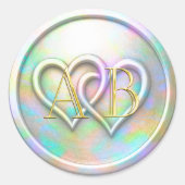 Opalescent Gold Two Hearts Gold Monogram Runder Aufkleber (Vorderseite)
