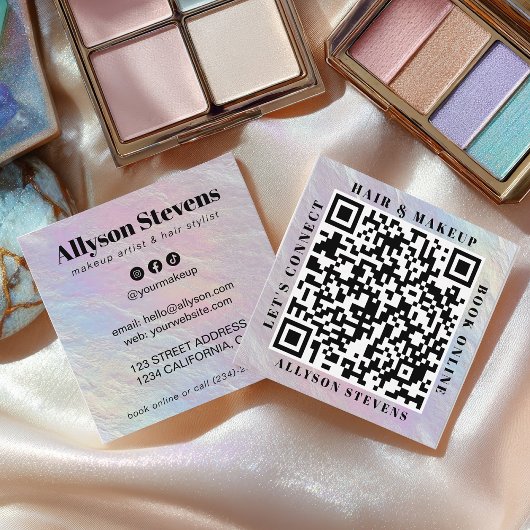 Opalescent Pearl QR Code Hair Makeup Artist Quadratische Visitenkarte
