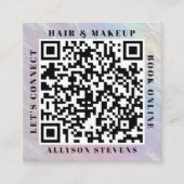 Opalescent Pearl QR Code Hair Makeup Artist Quadratische Visitenkarte (Vorderseite)