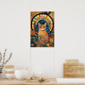 Opaleszente Katze im mosaikähnlichen romanischen D Poster (Küche)