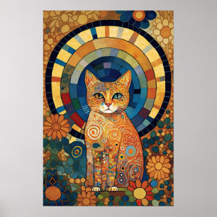 Opaleszente Katze im mosaikähnlichen romanischen D Poster