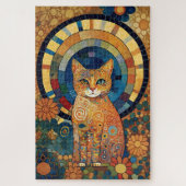 Opaleszente Katze im mosaikähnlichen romanischen D Puzzle (Vertikal)