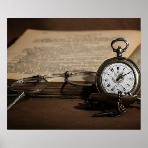 Opa's antike Uhr und Brille Poster