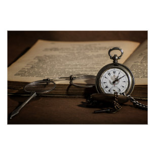 Opa's antike Uhr und Brille Poster