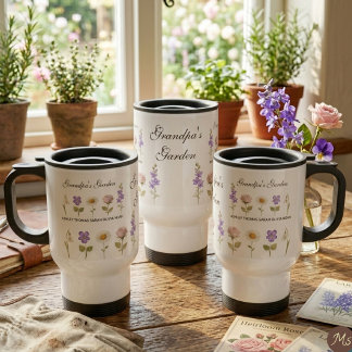 Opa's Garten mit 5 floralen Geburtsblüten Reisebecher
