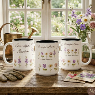 Opa's Garten mit 5 Geburtsblumen & Namen Zweifarbige Tasse