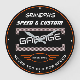 Opa's Speed und Custom Garage Funny Old Slogan Große Wanduhr