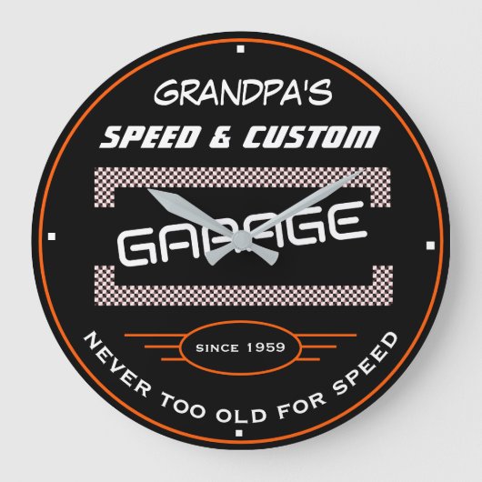 Opa's Speed und Custom Garage Funny Old Slogan Große Wanduhr (Vorderseite)