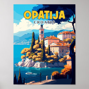 Opatija Croatia Vintage Illustration Poster