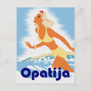 Opatija, Mädchen am Strand, vintage Reise Postkarte