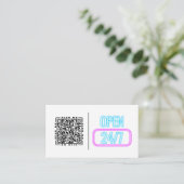 Open 24/7 Neon | Anpassbarer QR-Code und Logo Visitenkarte (Stehend Vorderseite)
