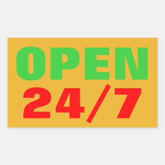 OPEN 24/7 RECHTECKIGER AUFKLEBER (Vorderseite)
