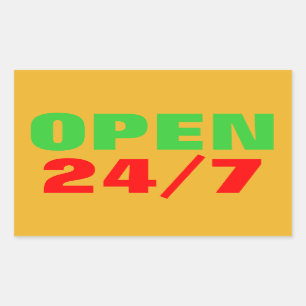 OPEN 24/7 RECHTECKIGER AUFKLEBER