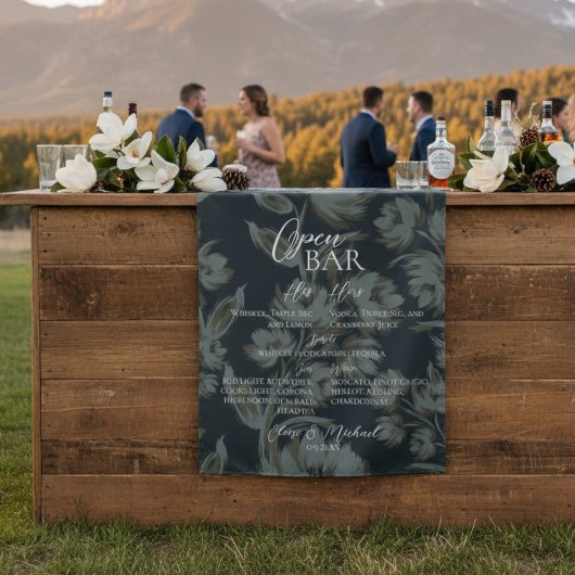 Open Bar and Signature Drink Brown Floral Wedding  Wandteppich