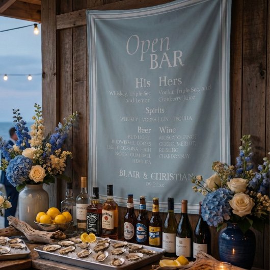 Open Bar and Signature Drink Coastal Blue Wedding Wandteppich