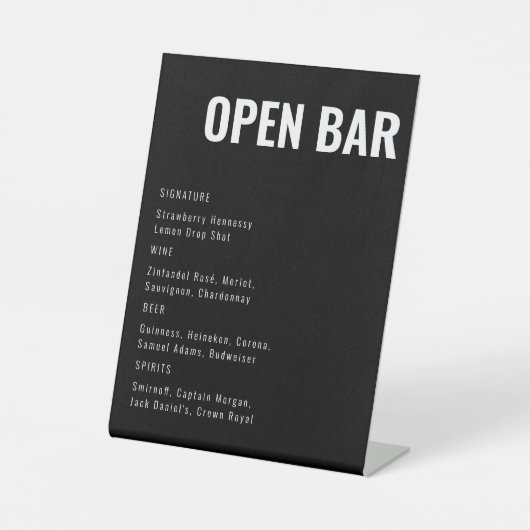 Open Bar Black Modernes Bar Sign Minimalistisch Sockelschild (Vorderseite)